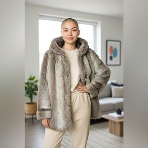 Luxurious Faux Fur Hooded Coat - Tan